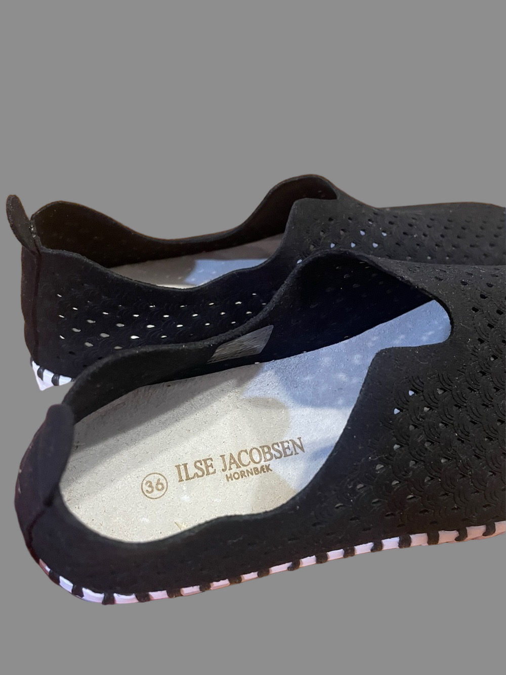 Ilse Jacobsen Black Perforated Slip-On Sneakers with White Accent Sole - Picture 2 of 9